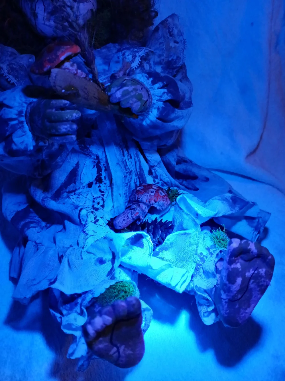 Haunted Doll Halloween Prop Handmade Painted Glows Under UV